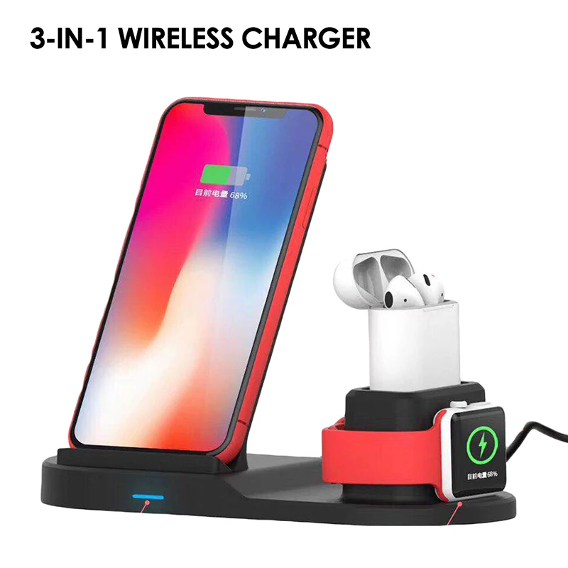 

3 in 1 10W Fast Charging Qi Wireless Charger for Apple Watch 1 2 3 4 For iPhone XR XS Max X 8 For Samsung S10 S9 S8 For AirPods