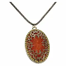 Womens Elegant Jewelry Oval Hollow Rhinestone Long Chain Pendant Necklace