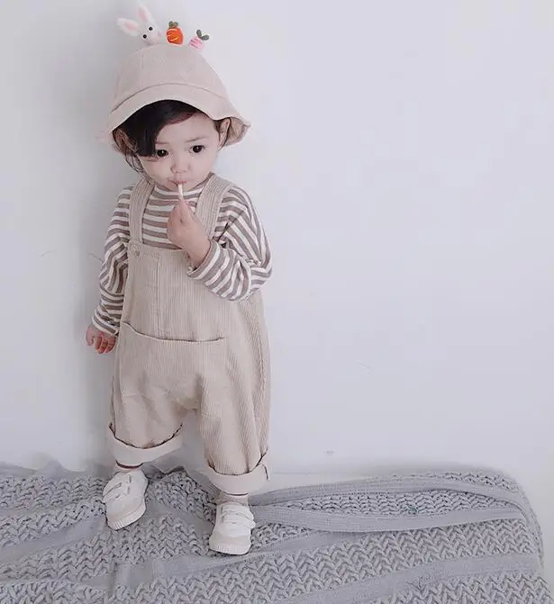 

Spring Autumn Korean style baby boys girls fashion corduroy loose overalls infant kids casual all-match suspender trousers