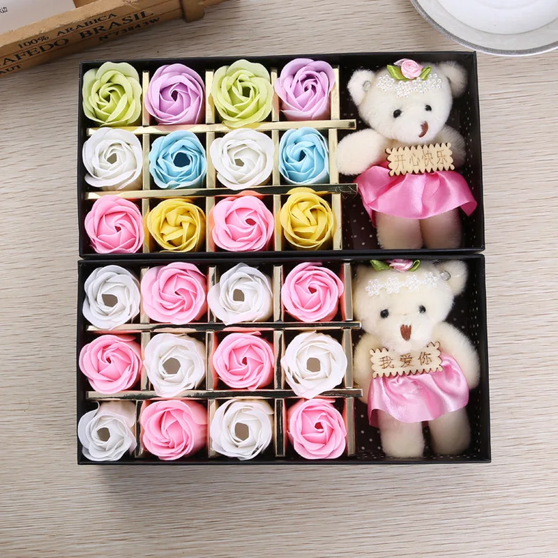 1 коробка мыло с розой Подарочная коробка для ванны-идеальный подарок на день Святого Валентина с медведем для матери, жены или подруги(цвет