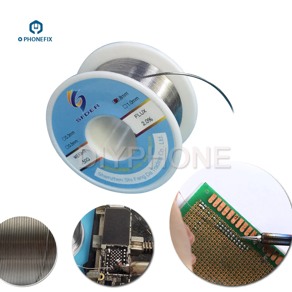 

PHONEFIX 0.3 0.8mm High Purity Rosin Core Unleaded Solder Wire 2% Flux Welding Wire Reel for Mobile Phone PCB Soldering Repair