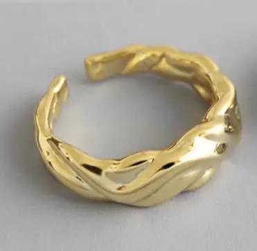 F.I.N.S настоящее кольцо из стерлингового серебра S925 уникальное необычное вогнутое поверхность волна двухцветное женское кольцо Корейская открывающая манжета кольца - Main Stone Color: Gold