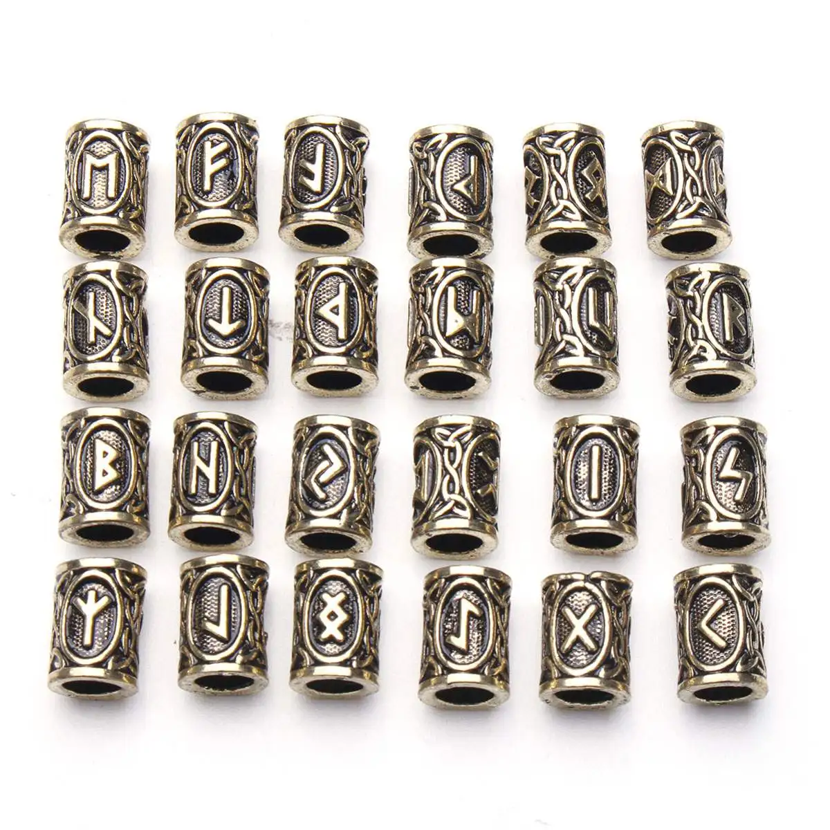 

24pcs Hair Braid Dread Dreadlock Beads Clips Cuff Viking Rune Pattern Design Ring Tubes For Braiding Hair Extension Accessories