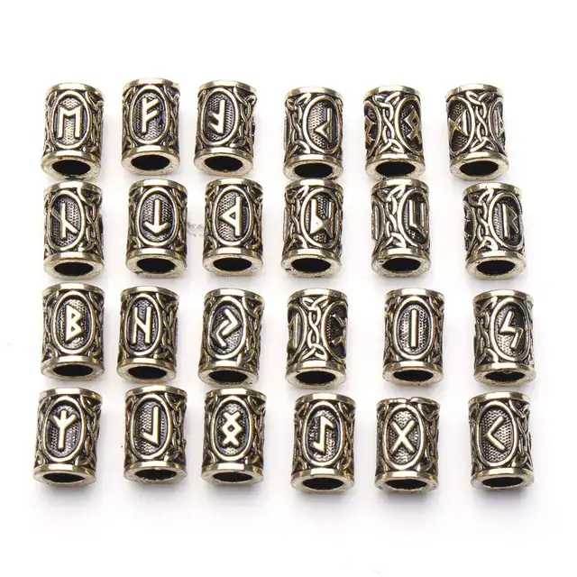24pcs Hair Braid Dread Dreadlock Beads Clips Cuff Viking Rune 24pcs Hair Braid Dread Dreadlock Beads Clips Cuff Viking Rune Pattern Design Ring S For Braiding