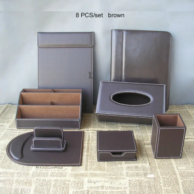 PU leather office stationery organizer pen holder pencil case file folder a4 conference clipboard card note case K257 8PCS/set