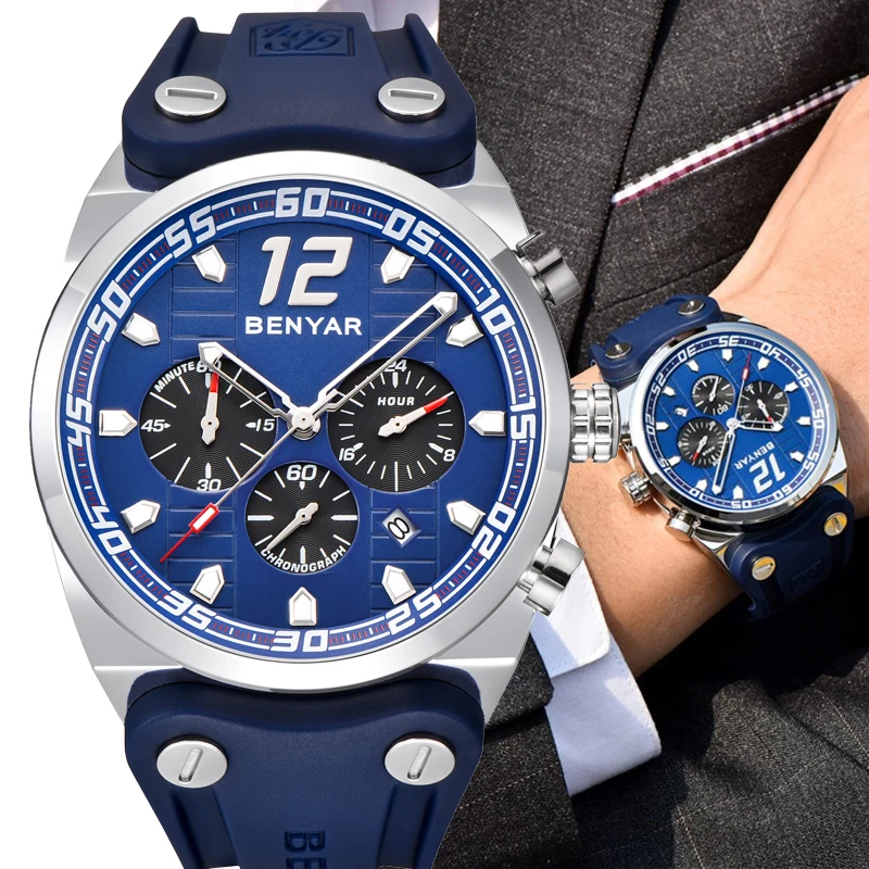 

Men's Watches NEW BENYAR Luxury Brand Fashion Silicone Sport Quartz Watch Multifunction Chronograph Waterproof Reloj Hombre 2018