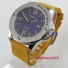 44mm PARNIS Blue dial Luminous marks Steel Case Sapphire Glass automatic mens watch 44mm PARNIS Blue dial Luminous marks Steel Case Sapphire Glass automatic mens watch