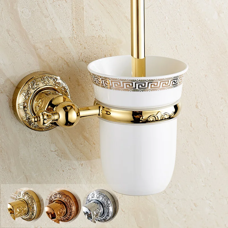 Golden Toilet Brush Set Creative European Cup Carved With Crown