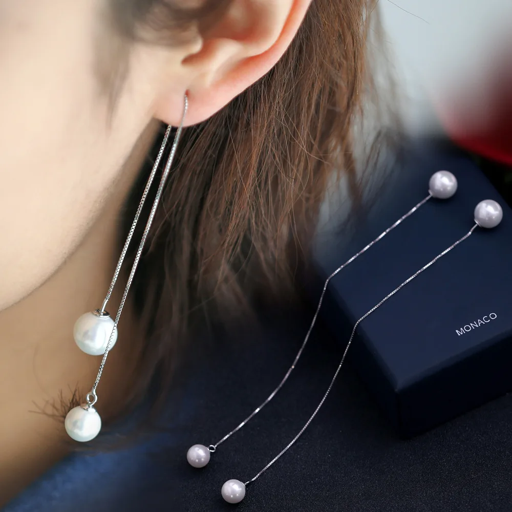 

Long Fringe Pearl Tassel Earrings For Women Long Drop Earring Fringe Earings 925 Sterling Silver Jewelry Earing Brincos F85