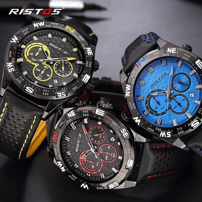 RISTOS часы мужские роскошные брендовые кварцевые модные с хронографом Reloj Hombre