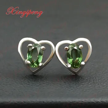 

18 k white gold with 100% natural sapphire studs earrings Blue green color of fire Fine jewelry contracted