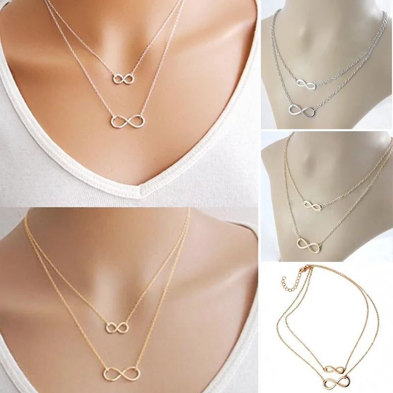 

Gold Silver Short Bracelet Necklace Bone Chain Necklace 8 Double Lucky Fashion Charm Simple