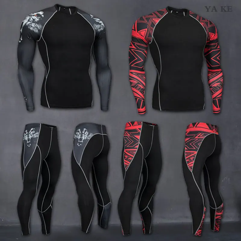 New Men's winter running set Compression Tight Soccer Tracksuit Men Training Fitness Long Sleeve Shirt Pants Male Gym Sport Suit