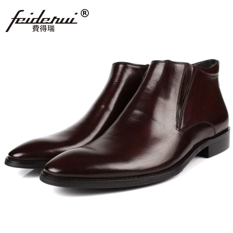 Luxury Brand Man Italian Designer High Top Dress Shoes Genuine Leather Pointed Toe Zipper Men's