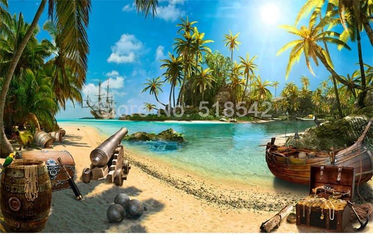 Пользовательские Любой размер 3D Настенная Обои Домашний Декор песчаный пляж кокосовое Ёлки остров море пейзаж роспись стен фото обои