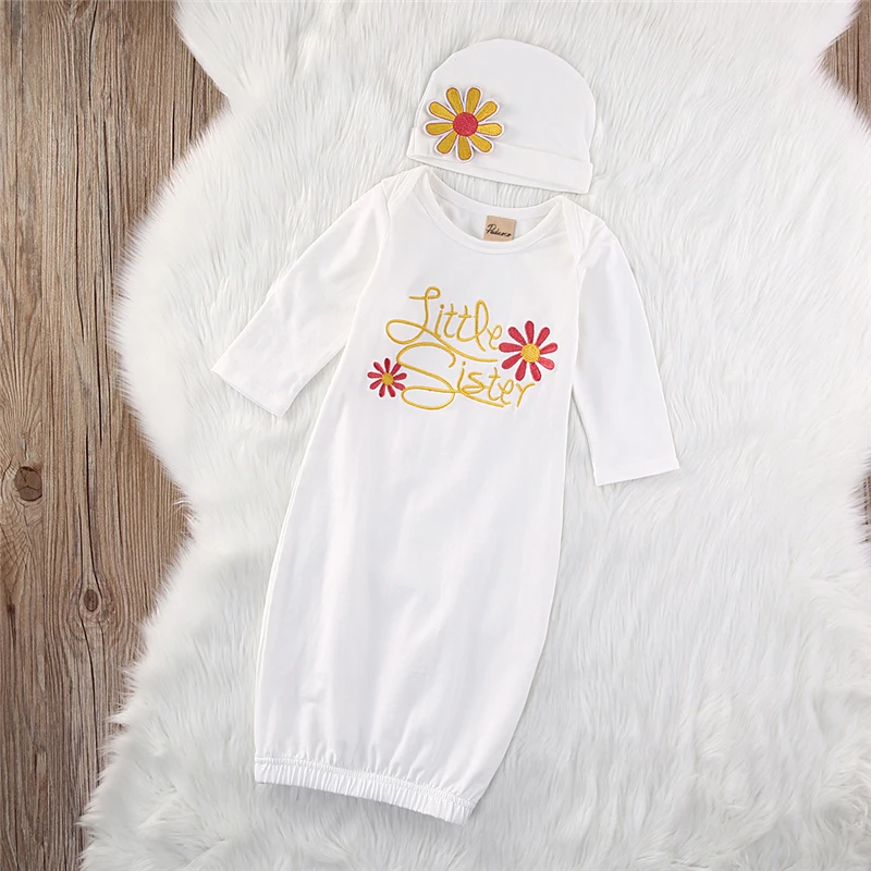 Newborn Baby Boy Girl Cotton Sleepwear Pajamas Robe Gown Hat Clothes Outfits Set