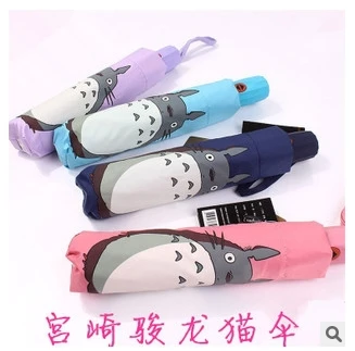 

Creative Totoro Umbrella Sun and Rain Promotion Automatic & Manual Cartoon Cat umbrella 3 Folding sombrinha japonesa