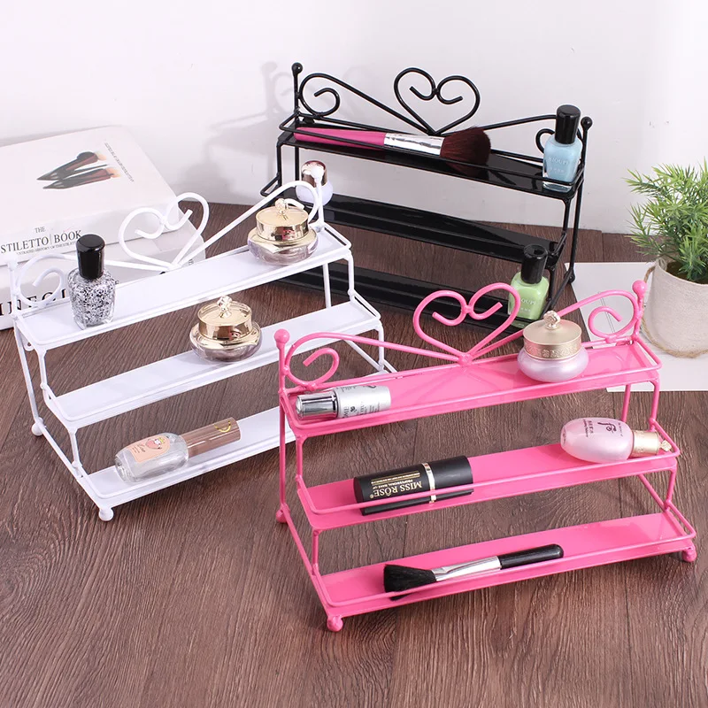 

3Tiers Metal Nail Polish Shelf Cosmetic Varnish Display Stand Holder Heart Design Women Makeup Wall Rack Organizer Case