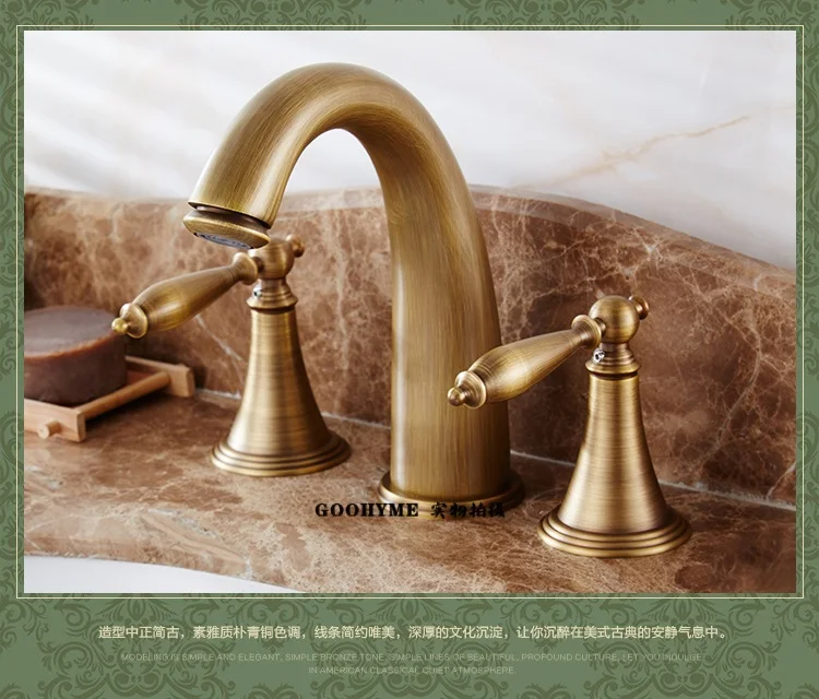 

Copper lavatory faucet European pastoral American antique retro split double three hole booster hot and cold water LU41337