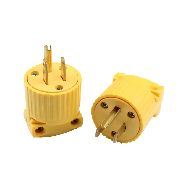 

Yellow 5-15P 125V 15A 3 pole US Detachable Industry Power Converter Plug Inline Wire Connector Removable Plug 10Pcs