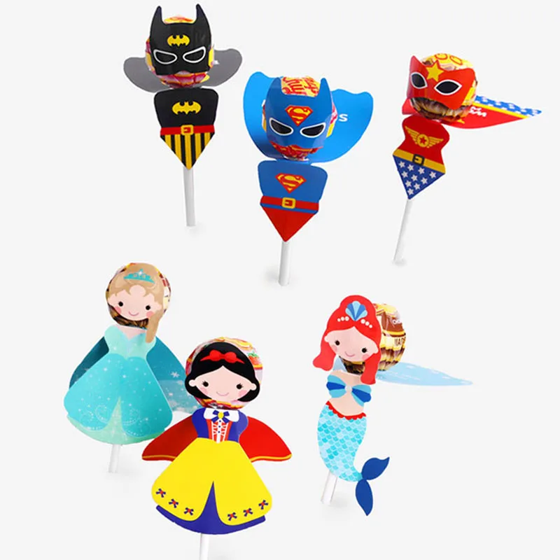 

54pcs Cartoon Candy Lollipop Decoration Cards for Kids Boy Girl Mermaid Super Hero Birthday Party Candy Favor Gifts Accessories