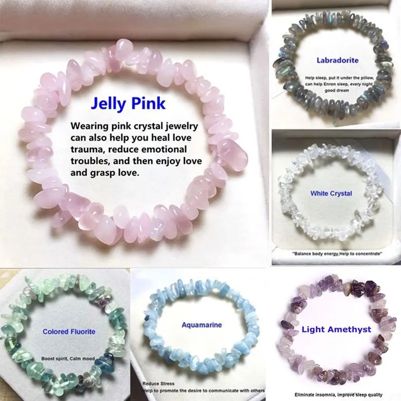 

Natural Pink Quartz Crystal Stone Chip Beads Bracelet Stretch Beaded Bracelets for Women Men Unisex Jewelry