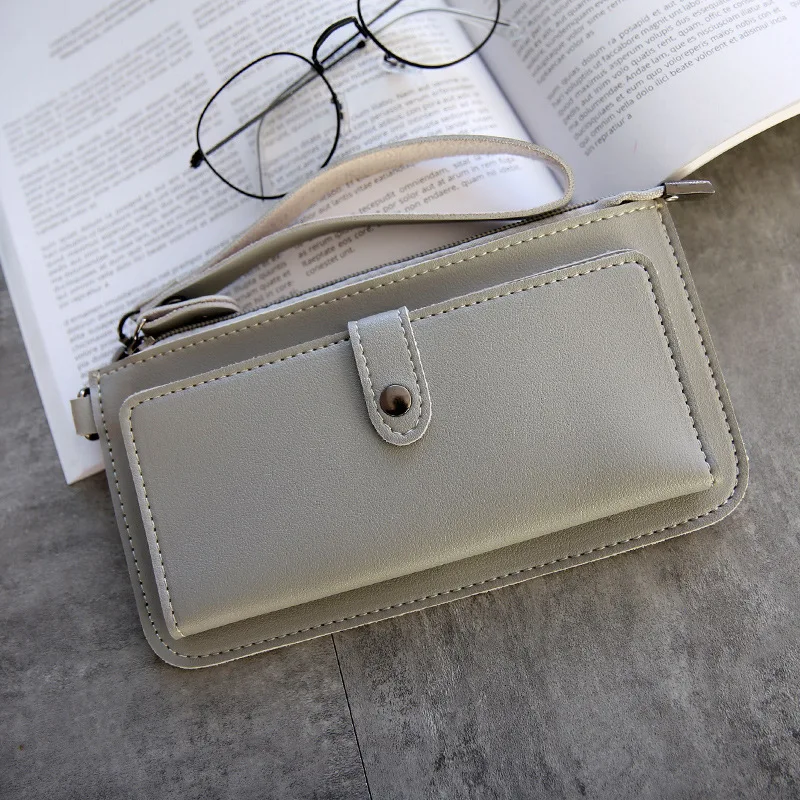 LightGray Женский Длинный кошелек, кожаный женский кошелек и кошелек, дизайнерские женские вечерние клатчи, Женский держатель для карт, Carteras Y Bolsos De Mujer - Цвет: LightGray