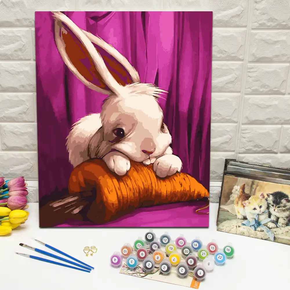 Guzel Tavsan Yagliboya Numarasi El Boyali Tuval Duvar Sanat Resmi