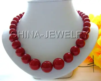 

FREE shipping> >>>Beautiful 17.5" 16mm perfect round red south sea shell pearl necklace
