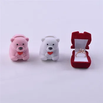 

PINKSEE Lovely Velvet Heart Small Bear Jewelry Ring Storage Boxes Wedding Jewelry Earrings Display Gift
