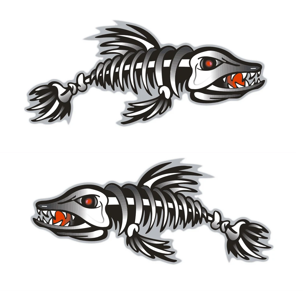 

2 Pcs Car-Styling Car Skeleton Fish Bones Vinyl Decal Sticker Car Graphics Funny Sticker For Kayak Boat Car Truck Etc 18x7.86cm