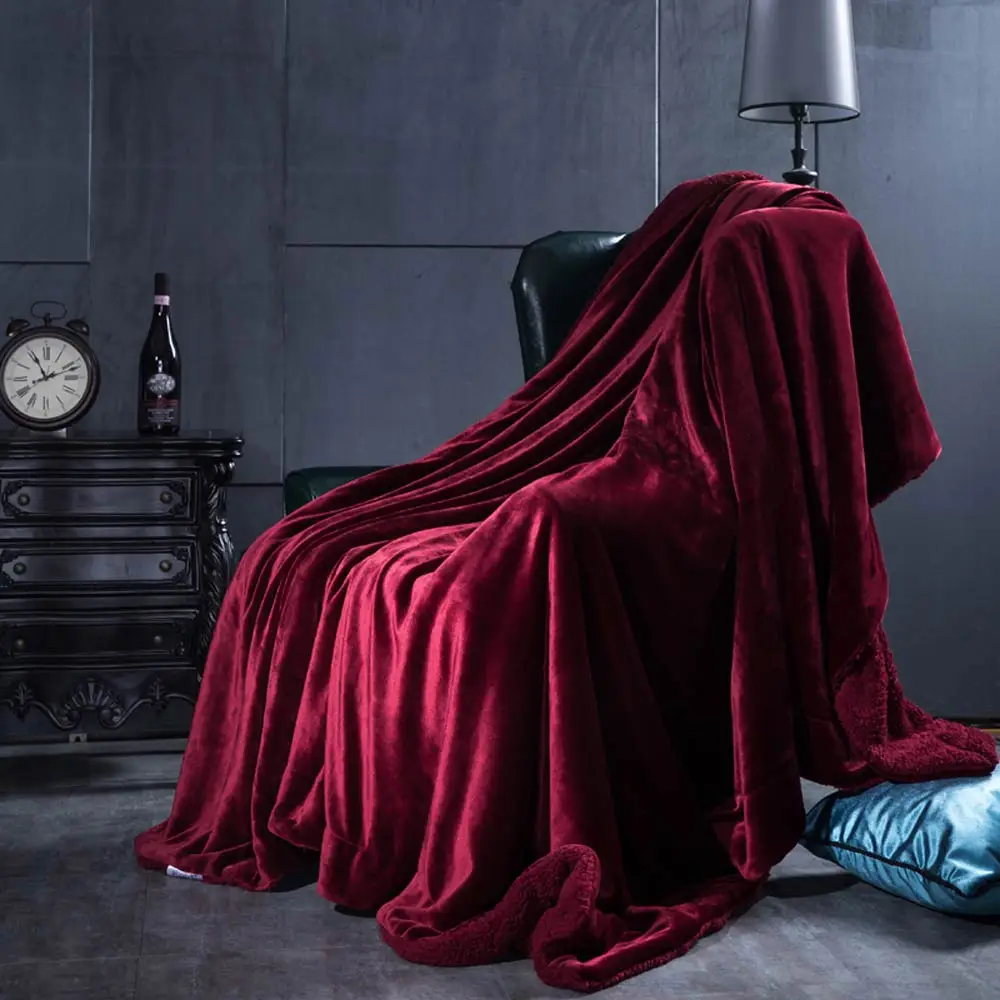 

Winter Throws Blanket Sherpa Linen Plaids Solid Color S M L size Double-layer