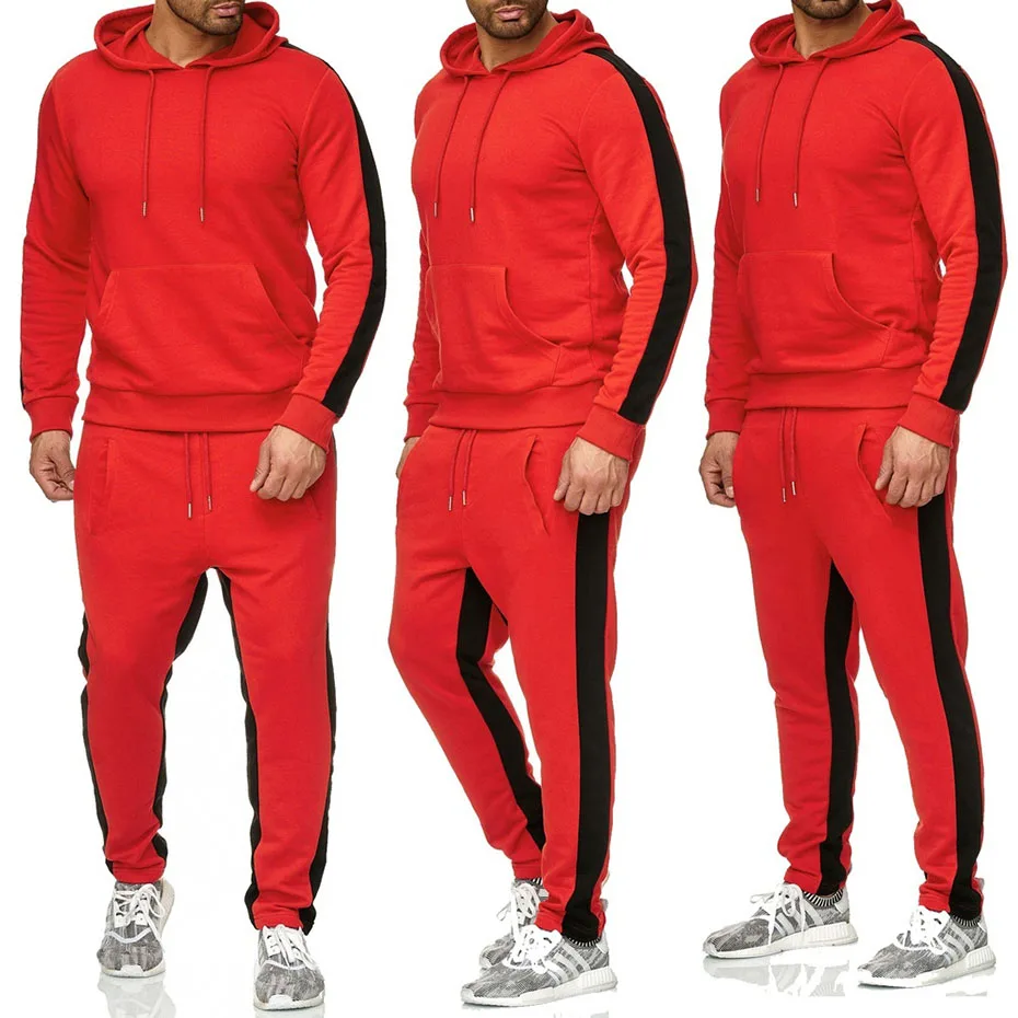 ZOGAA Men's Tracksuit Color Block Sweatsuit For Men Hooded Sweatshirt And Pants Sportswear Casual Fitness Mens Sets