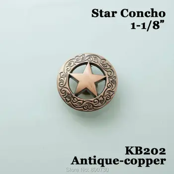 

(KB202) 10pc 1-1/8'' Western Texas Star button Leathercraft Metal button Antique-copper-color
