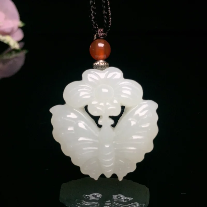 

2019 Women Buda Chakra New Reiki Popsocket Natural Pendant Disc Love Butterfly Necklace Hetian Flower Peony With Certificate