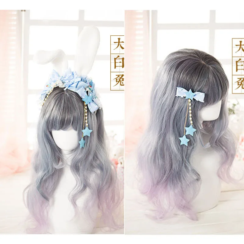 Handmade Aqua Blue Rabbit Ears Hairband Kc Star Fringed Hairpin