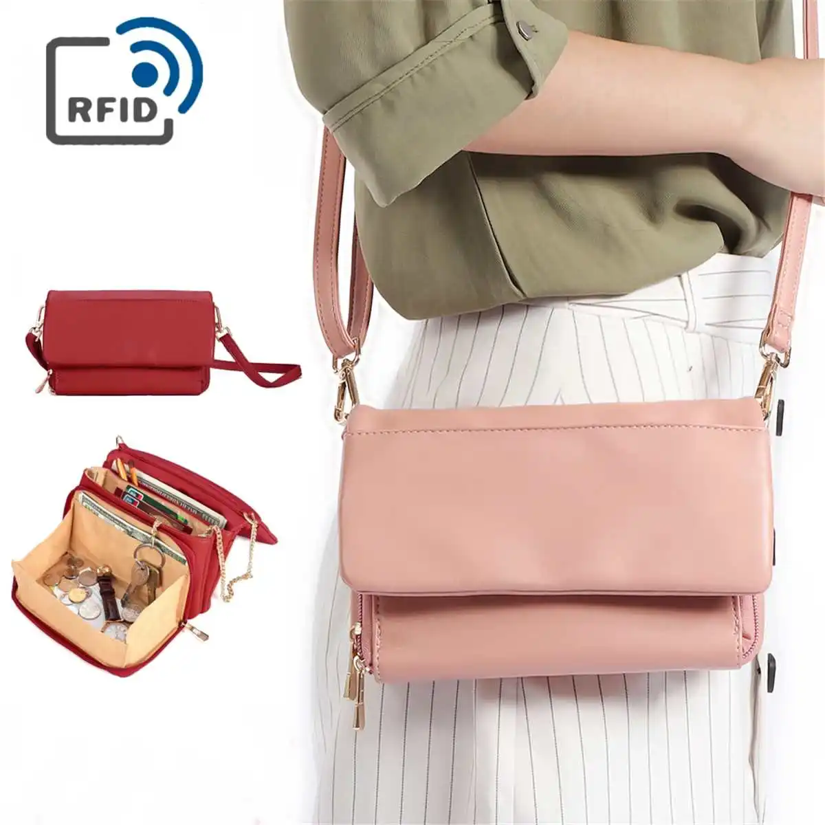 rfid crossbody purse leather
