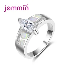 Jemmin Hot 925 Sterling Silver Wedding Rings For Women Jewelry Oval Crystal White Opal Engagement Bands Finger Ring Accessory
