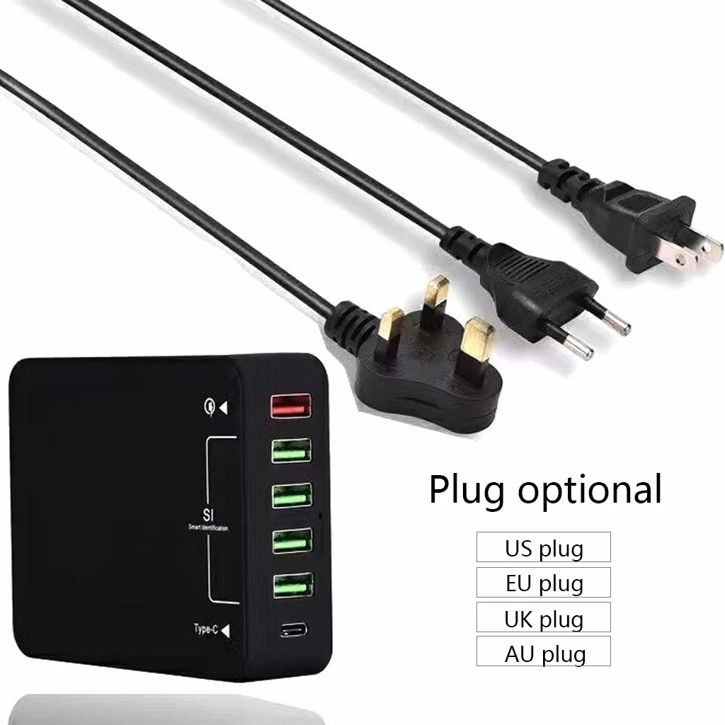 Pаспродажа 6 port 60W type C font b usb b font зарядная станция, настенное зарядное устройство концентратор быстрая зарядная станция с Qualcomm Quick Charge 3,0 и type C