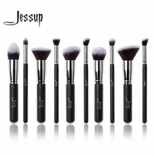 Jessup 10Pcs Professional Make up Brushes Set Foundation Blusher Kabuki Powder Eyeshadow Blending Eyebrow Brushes Black