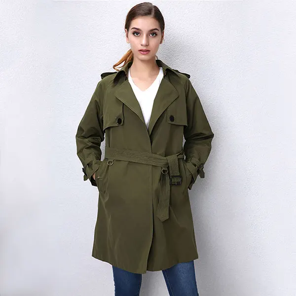 AORRYVLA, новинка, повседневный женский плащ, осень, отложной воротник, пуговицы, карманы, открытая строчка, с поясом, прямое пальто, горячая распродажа - Цвет: Army Green