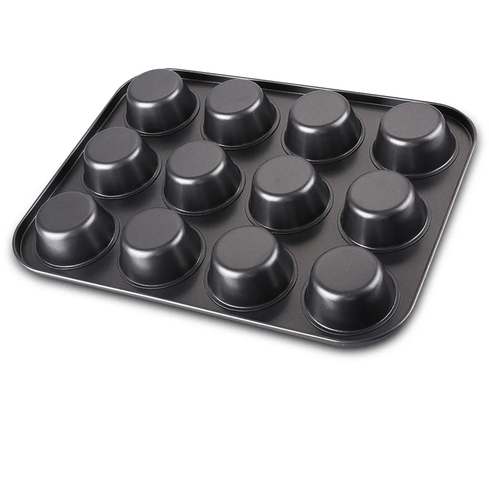 (BAKING MUFFIN PAN) Finether 12-Cup Nonstick Muffin and Cupcake Pan Tart Quiche Pan, Dark Grey3