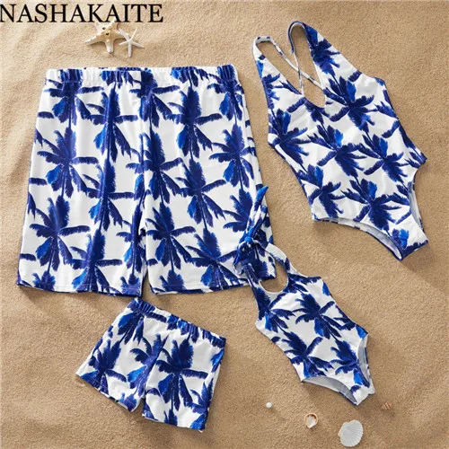 Color B NASHAKAITE/одинаковые купальники для всей семьи; Новинка года; Летние плавки с принтом кокосовой пальмы для мужчин и мальчиков; купальный костюм «Мама и я» - Цвет: Color B