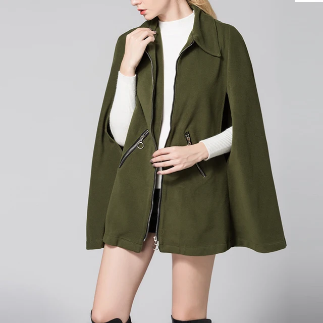Disc DSQUAENHD  Fashion Winter Warm Hooded Cape for Women Casual Loose Zippers Cotton Cape Femme Army Green Coats Plus Size Cloak