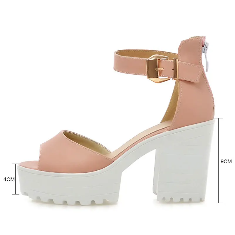Fanyuan 2018 Candy Ankle Wrap Peep Toe Ladies Sandal Sexy Platform Super High Heels Women party/date Chunky Sandal Size 34-43