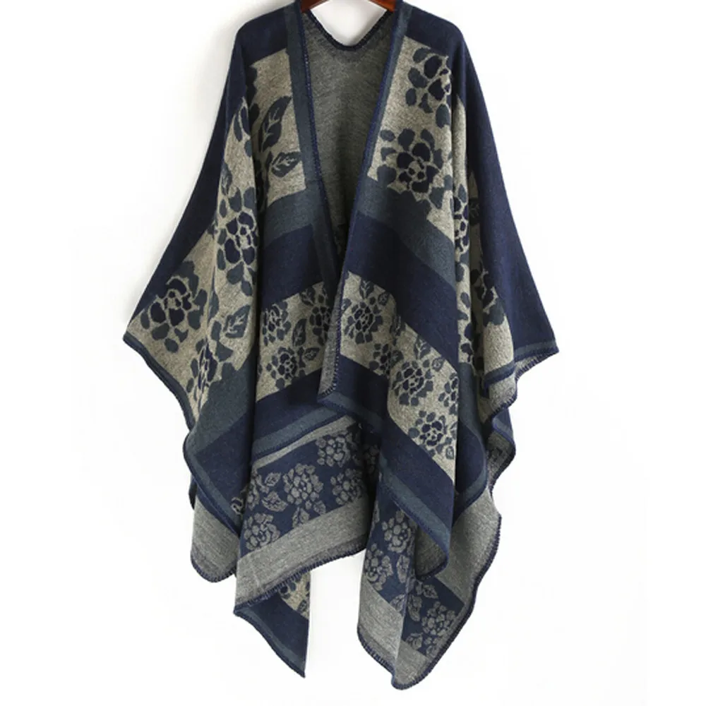 Модный Дамский зимний шарф одеяло качественное женское пончо теплое шерстяное Пончо Накидки длинные вязаные толстые женские шали