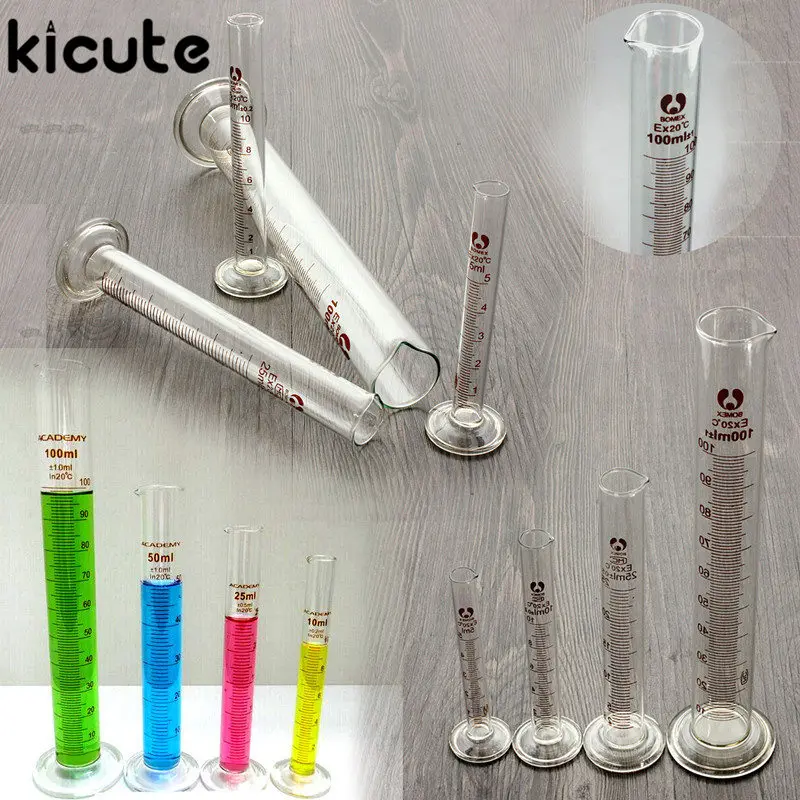 Kicute Лидер продаж высокое качество 5 шт./компл. мензурки с измерительной шкалой инструмент 5 мл 10 мл 25 мл 50 мл 100 мл лабораторный стеклянный цилиндр химия