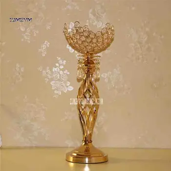 

6PCS/LOT Metal Gold Candle Holders With Crystals 49CM WJ-607 Stand Pillar Candlestick For Wedding (180mm*490mmH)