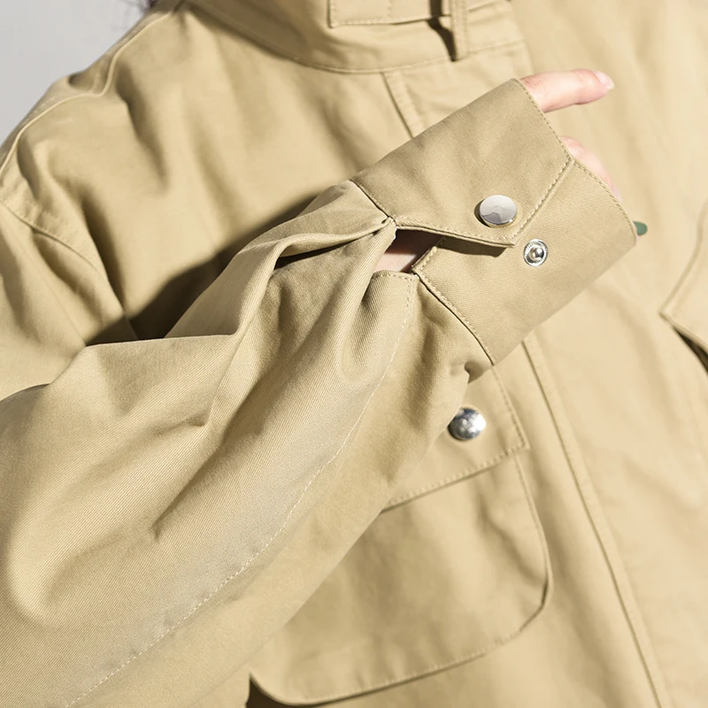 [EAM] Новинка, осенне-зимняя куртка с воротником-стойкой, длинным рукавом, цвета хаки, хит, раскол, большой карман, большие размеры, Женская куртка, модное пальто JG8010