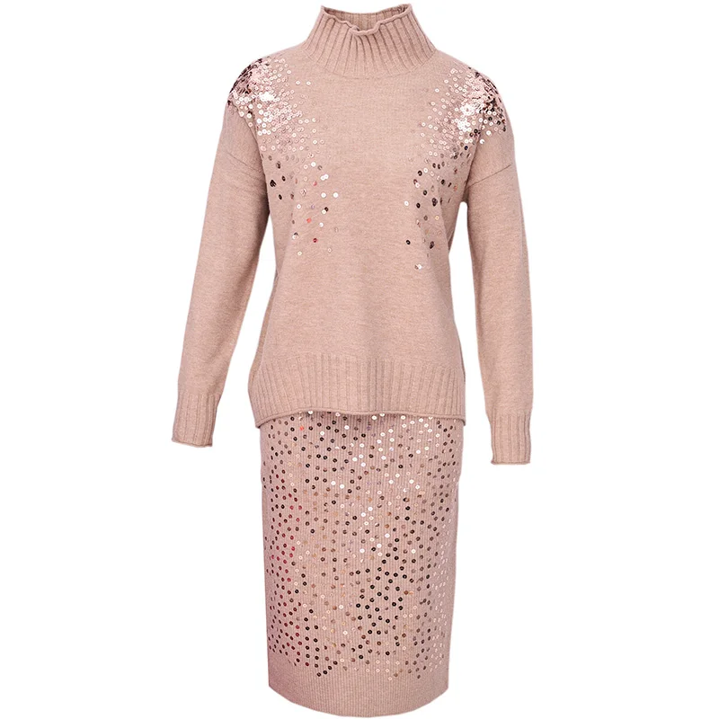 

Women's Set 2018 Autumn Winter Warm Sweater Suit Ladies Turtleneck Knitted Jumper+Mid-Calf Length Warm Skirt Suit & Set Knitwear